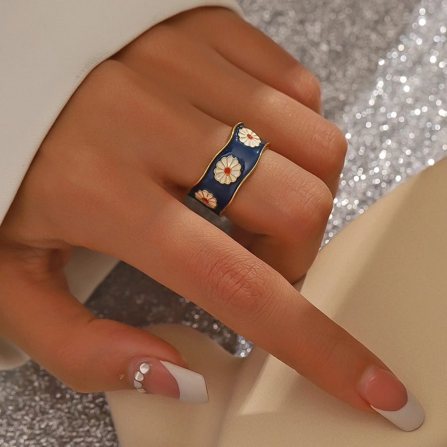 Casual Elegant Flower Alloy Enamel Women's Open Rings