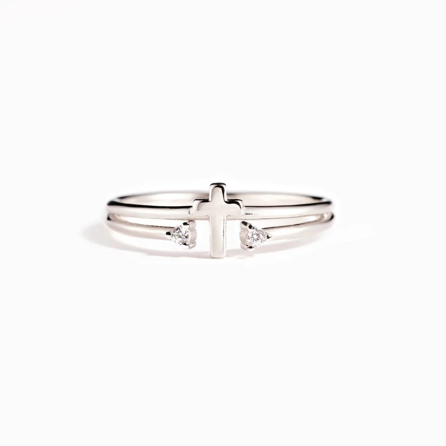 925 Sterling Silver Geometric Cross Open Rings
