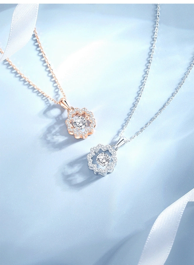 925 Sterling Silver Moissanite Zircon Inlay Flower Pendant Necklace