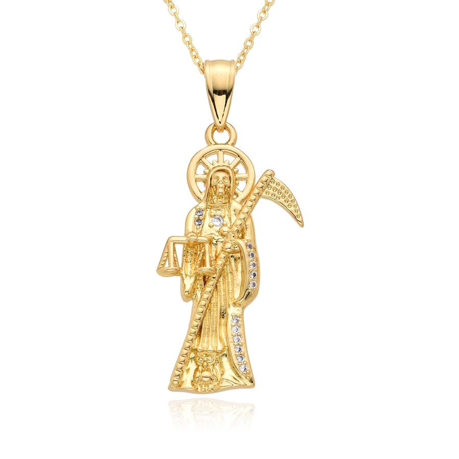Copper Inlay Human Virgin Mary Zircon Pendant Necklace
