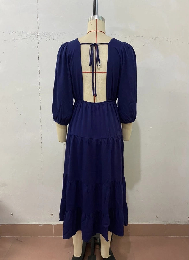 Women's Swing Dress Elegant Streetwear V Neck 3/4 Length Sleeve Solid Color Knee-Length Holiday Daily