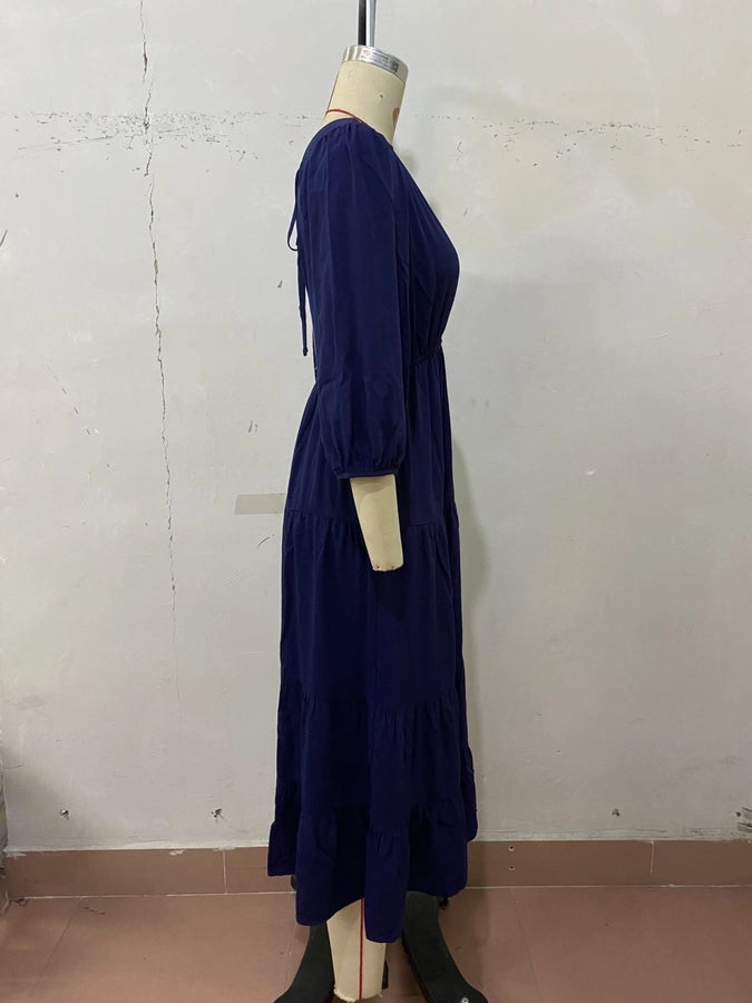 Women's Swing Dress Elegant Streetwear V Neck 3/4 Length Sleeve Solid Color Knee-Length Holiday Daily