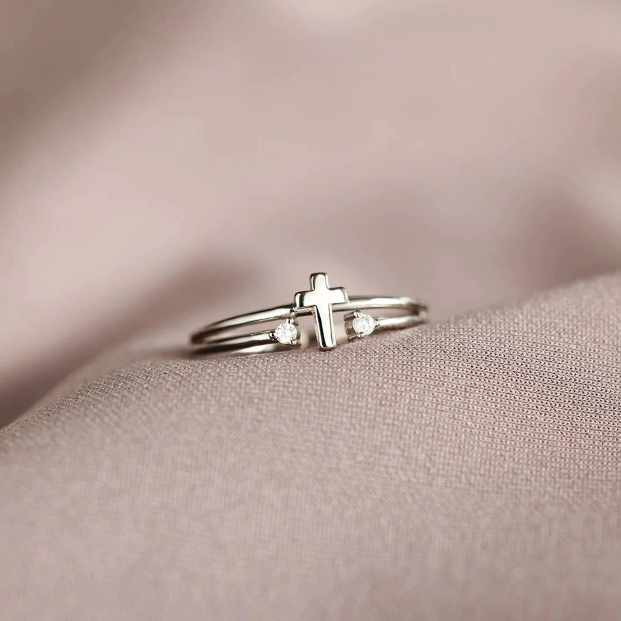 925 Sterling Silver Geometric Cross Open Rings