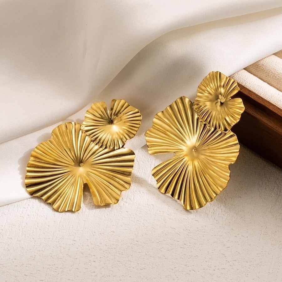 1 pair ig style leaves flower ginkgo leaf plating stainless steel drop earrings