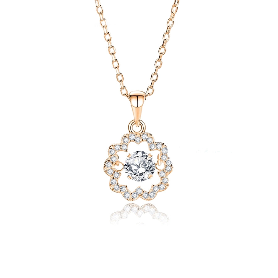 925 Sterling Silver Moissanite Zircon Inlay Flower Pendant Necklace