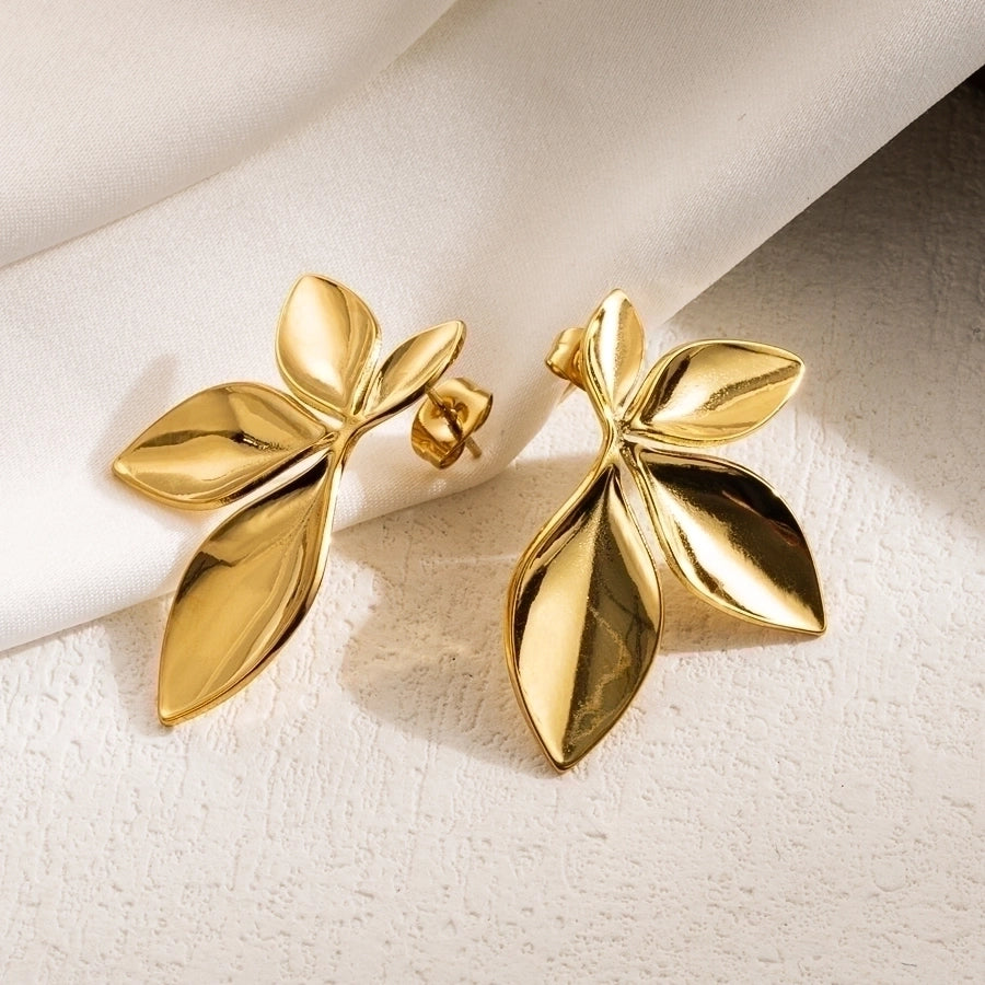 1 pair ig style leaves flower ginkgo leaf plating stainless steel drop earrings