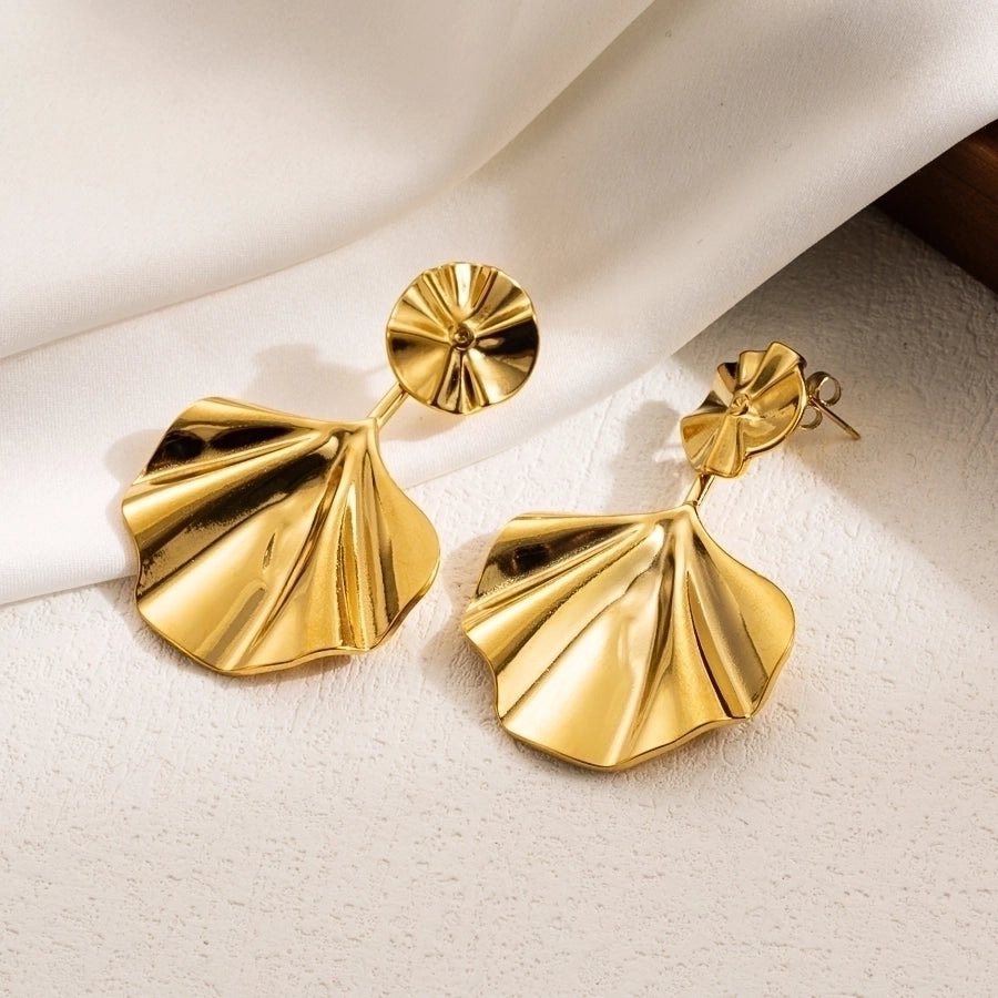 1 pair ig style leaves flower ginkgo leaf plating stainless steel drop earrings