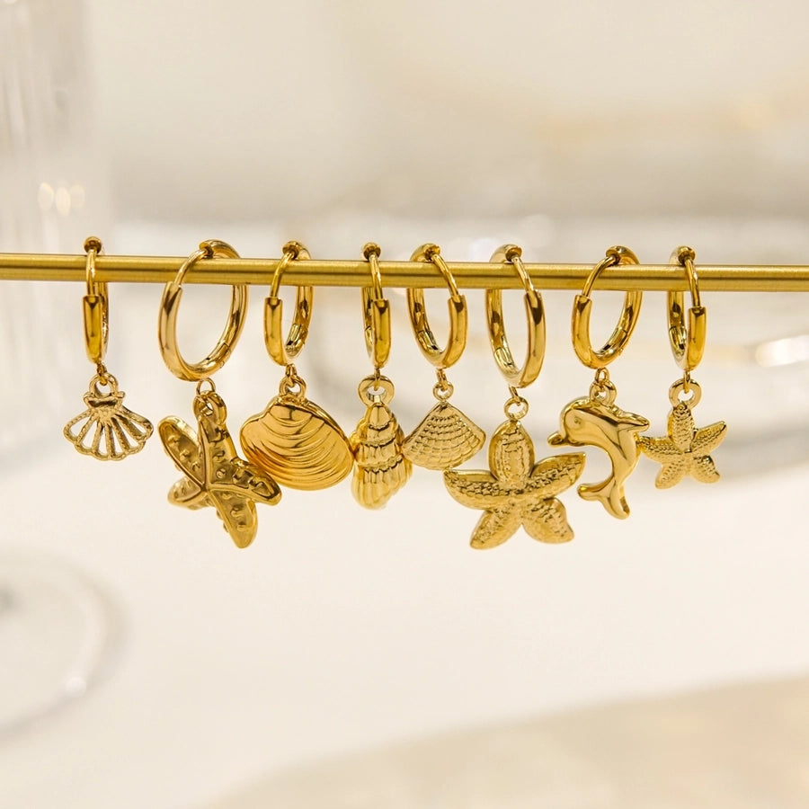 1 Piece IG Style Marine Style Beach Starfish Conch Dolphin Polishing 304 Stainless Steel 14K Gold Plated Drop Earrings