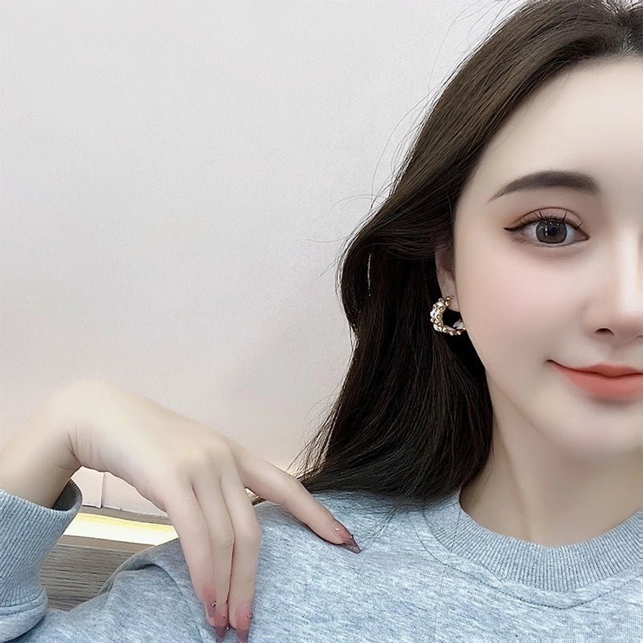 1 pair simple style c shape plating alloy cloth gold plated ear cuffs ear studs