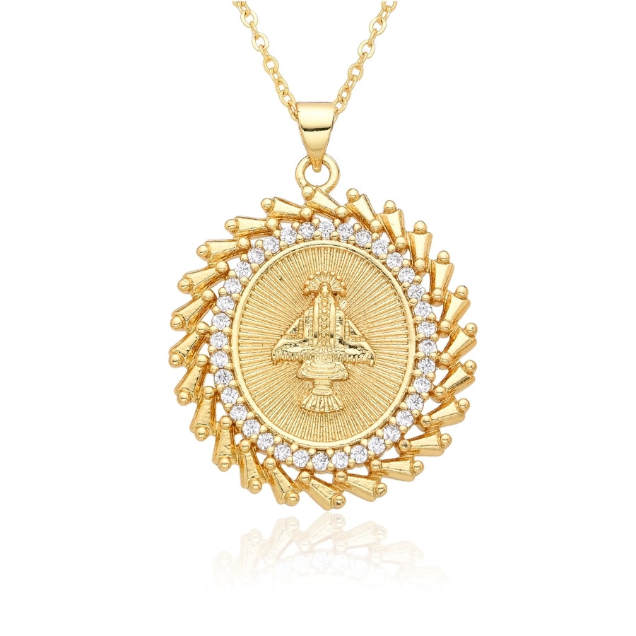 Copper Inlay Human Virgin Mary Zircon Pendant Necklace
