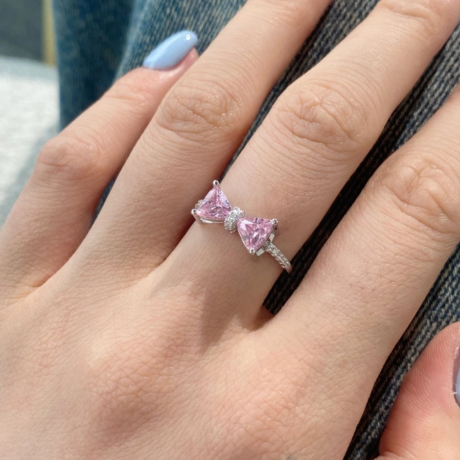 925 Sterling Silver Zircon Rings Bow Knot