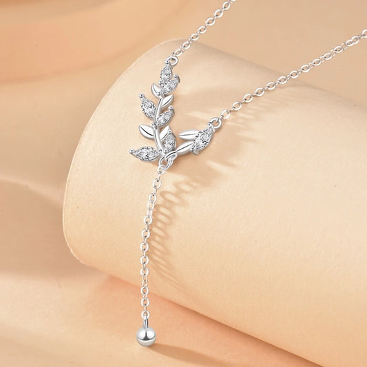 925 Sterling Silver Zircon cable chain Plating Leaf Pendant Necklace