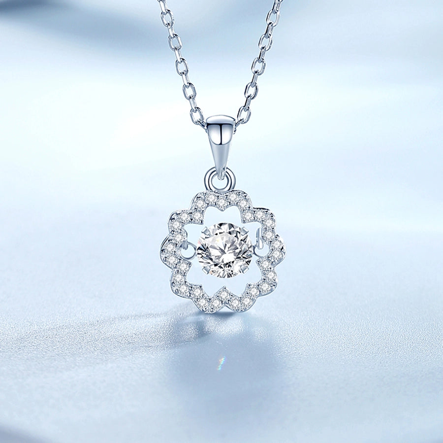 925 Sterling Silver Moissanite Zircon Inlay Flower Pendant Necklace